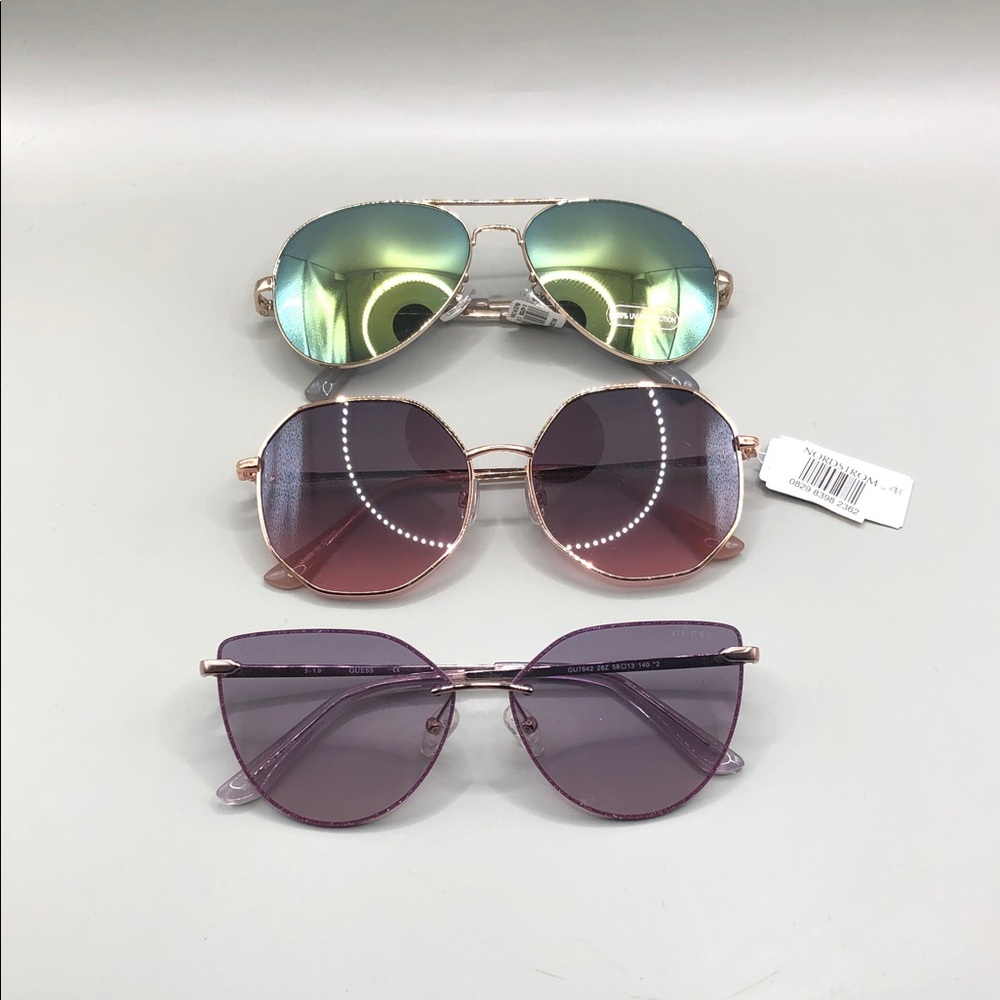 Bundle 3 new trendy sunglasses LOFT Guess Nordstrom aviator cat eye geometric.